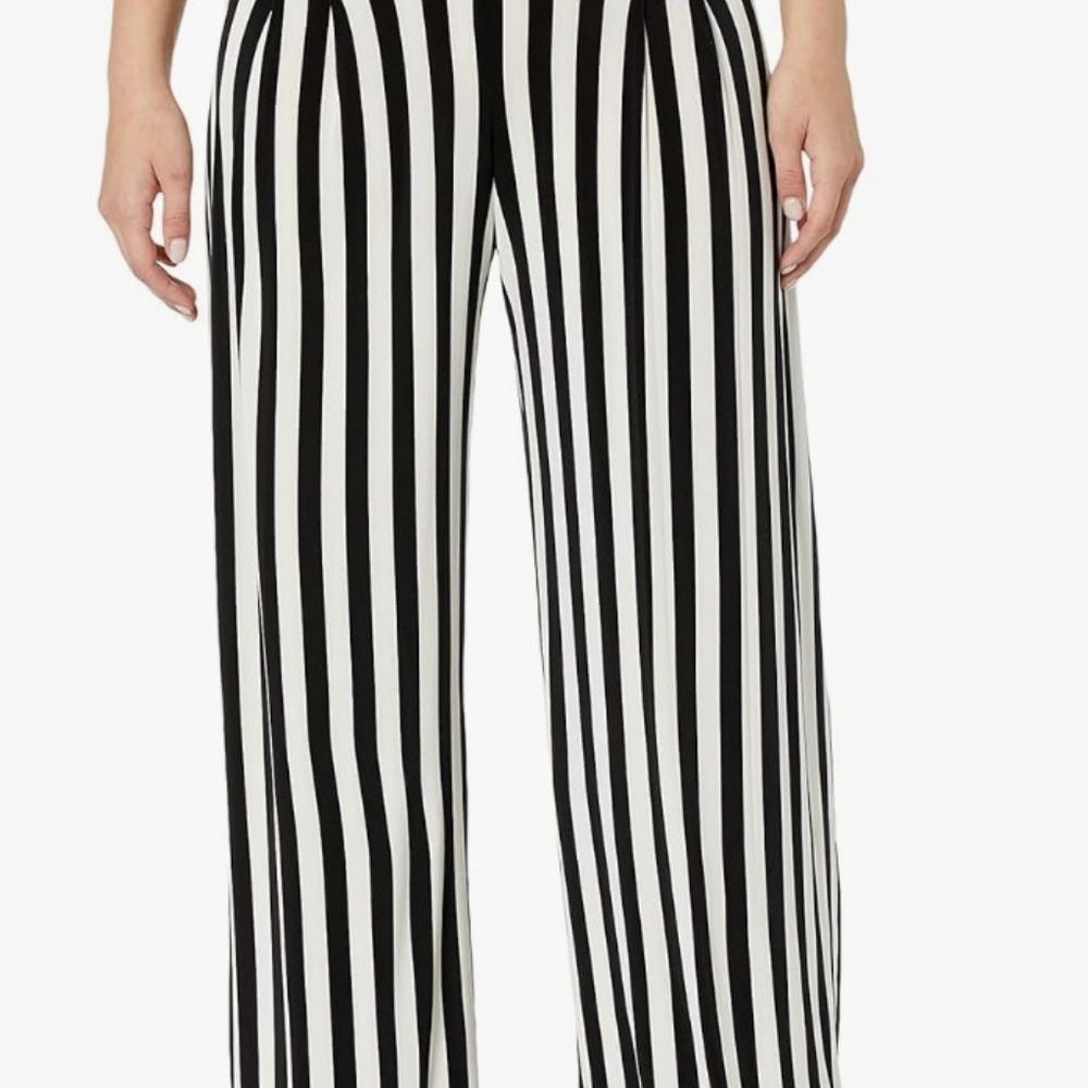 Norma Kamali Women's HIGH Waist Pleat Pant, 3/4 Stripe S